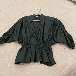 Anthropologie Maeve Green Linen Blend Top XS